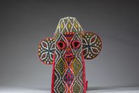 Afrique - Masque éléphant Bamileke « Tou Poum » en tissu et perles, Cameroun.