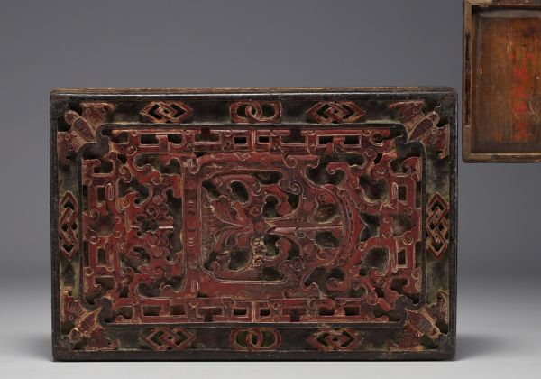 China - An 18th century carved and lacquered wooden scholar's box.