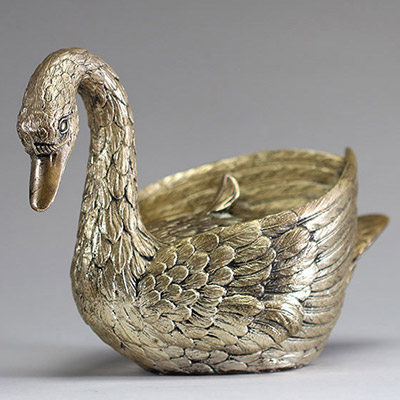 Mauro MANETTI (1946) Cygne, seau à glace en métal argenté et doré, vers 1970, signé.