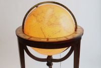 GIRARD & BARRERE, Paris - Luminous glass globe, tripod mahogany base, zodiac signs on wooden belt, circa 1930