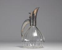 WILHELM BINDER - Carafe à vin en cristal et argent poinçon 835, vers 1930.