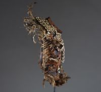Afrique RDC - Rare masque Lega en carapace, plumes et cauris, Congo RDC.