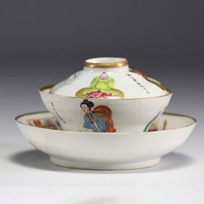 China - Covered bowl and saucer in famille rose 