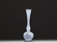 DAUM Nancy - Soliflore in acid-etched glass with enamelled landscape decoration, signed.