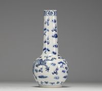 China - White-blue porcelain vase decorated with dragons, blue mark under the piece.