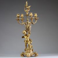 Léon MESSAGÉ (1842-1901) att. à - Imposante pendule de cheminée et candélabres en bronze doré de style Louis XV, cadran signé E. Colin & Cie, 29 rue Sévigné à Paris, XIXème.