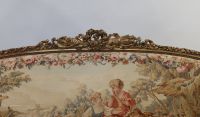 Important set of carved and gilded wood salon furniture, fine Aubusson tapestry including a sofa and a suite of four bergère armchairs, 19th century.