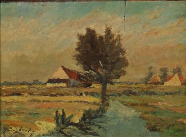 Franz COURTENS (1850-1943) ‘Village by the river’ Oil on canvas, signed.