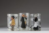LLudwig Holwein (1874-1949) - Exceptionnel lot de 10 verres à décor peint et émaillé, représentant des personnages de tavernes dans le style Art Nouveau et de tendances expressionnistes munichoises.