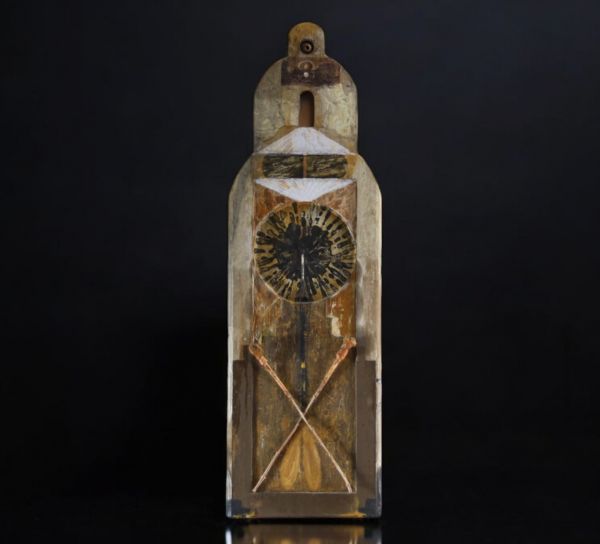 Bruno CECCOBELLI (1952- ) ‘L'Horloge’ Mixed media painting and collage.