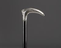 Art Nouveau cane with solid silver knob, family coat of arms and inscription 