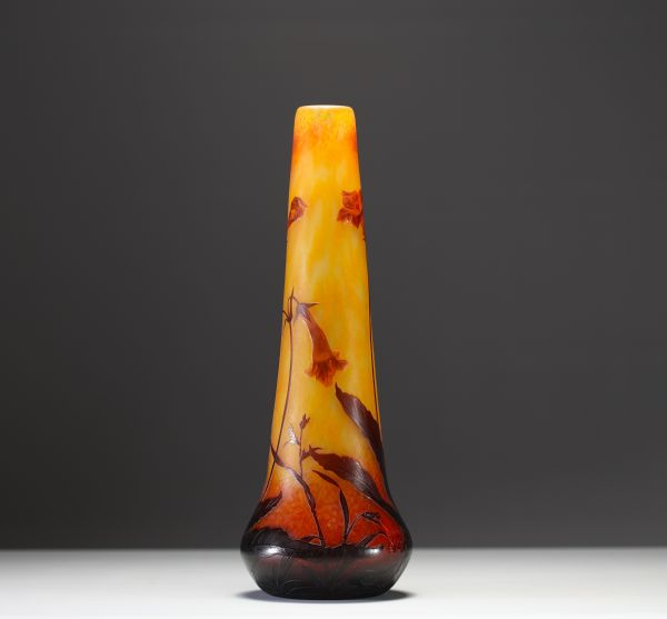 DAUM Nancy - Vase in acid-etched multi-layered glass decorated with flowers and tobacco leaves, signed in the decoration.