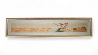 Hélène de Rudder (née Lemaire, active fin XIXe – début XXe siècle) Tapisserie brodée en fils de soie – Il était une bergère Vers 1900  Cette remarquable tapisserie brodée, longue et narrative, est un exemple rare du travail textile d’Hélène de Rudder, artiste belge dont la production témoigne d’une profonde sensibilité à la fois artistique et artisanale. Réalisée en fils de soie aux teintes douces