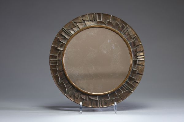 Zoltan PAP (1941) Miroir brutaliste en bronze.