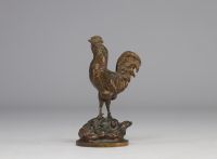 Louis-Théophile HINGRE (1832-1911) petit bronze sur socle en forme de coq finement sculpté