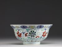 China - Doucai porcelain bowl decorated with flowers, Yongzheng mark under the piece.