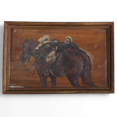 Ernest Meissonier (1815–1891) - (attribué à) Étude de cheval sellé Huile sur panneau.