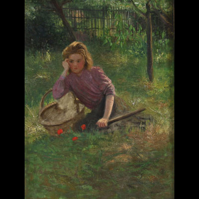 Jean BEAUDUIN (1851-1916) ‘Jeune fille au coquelicots’ Oil on canvas, signed and dated 1900.