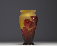 Émile GALLÉ (1846-1904) Acid-etched multi-layered glass vase with abutilon design, signed.