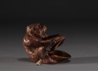 Bronze monkey with wick lighter, sulphide eyes, circa 1900.