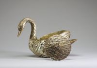 Mauro MANETTI (1946) Cygne, seau à glace en métal argenté et doré, vers 1970, signé.
