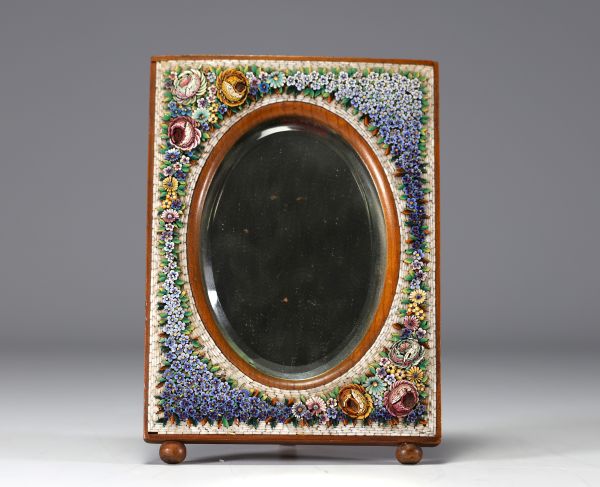 Small mirror in marquetry of micro mosaics on wood.