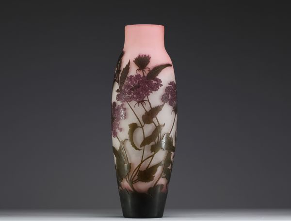 Émile GALLÉ (1846-1904) Acid-etched multi-layered glass vase decorated with umbels, signed.