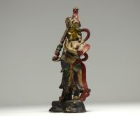 Chine - Sujet en bronze polychrome représentant WEI TUO PUSA, époque Ming.