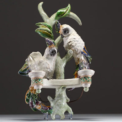 Luc & Marjolaine LANEL (XX) ‘Arras’ Rare glazed ceramic wall light.