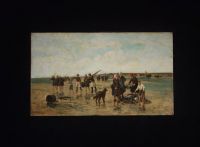Emile Adélard BRETON (1831-1902) ‘Fishing by the sea’ Oil on canvas, signed.