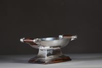 Victor SAGLIER (1809-1894) SAGLIER & Frères - Milieu de table, coupe Art Déco en métal argenté et bois noble, poinçon d'orfèvre.