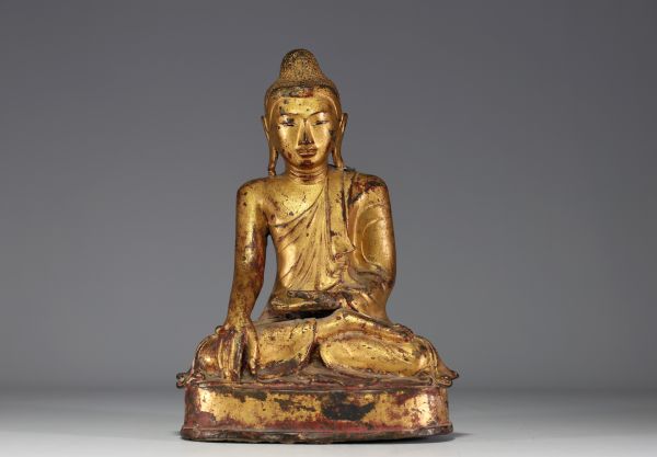 Asia - Gilded bronze Buddha in the position of taking the earth as witness, 19th century.