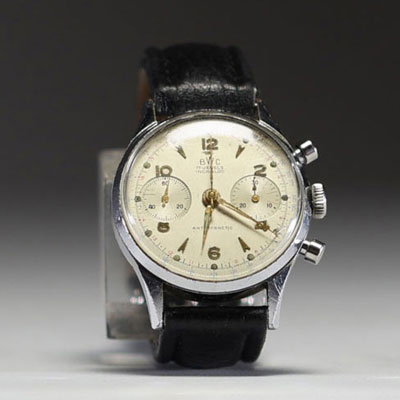 BWC - Gentleman's mechanical chronograph watch, steel case, Landeron 51 calibre, leather strap, circa 1950/60.