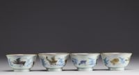China - Set of four polychrome porcelain bowls and plates with floral decoration and ducks.18th