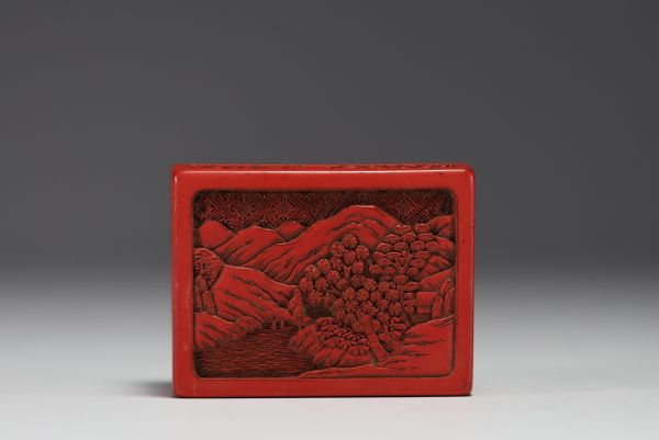 China - Cinnabar lacquer box with landscape decoration.