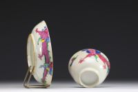 China - Bowl and plate in pink family polychrome porcelain decorated with dragons.