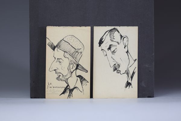 Albert RATY (1889-1970) Paire de dessins caricaturaux authentifiés par le fils d'Albert Raty.
