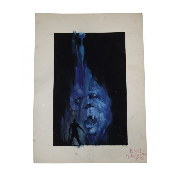Henri Lievens (1920–2000) – Gouache originale Projet de couverture pour Han – Être humain, fantôme ou pure projection de l’esprit Jean-Paul Raemdonck – Marabout Fantastique n°400, 1972 Œuvre originale unique – Illustration préparatoire pour une couverture effectivement publiée  Artiste : Henri Lievens (1920–2000) Titre : Han Auteur : Jean-Paul Raemdonck Éditeur : Bibliothèque Marabout – Collection