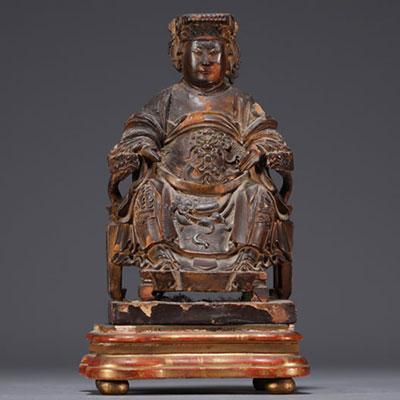 China - Statuette of a Dignitary in carved wood, Ming period.