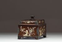 China - Exotic wood case with mother-of-pearl relief inlays, circa 1900.
