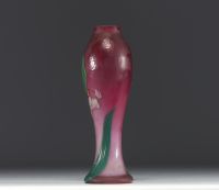 BURGUN & SCHVERER, Verrerie d'Art de Lorraine - Rare multi-layered glass vase with enamelled lily of the valley design, acid-etched on a pink background.