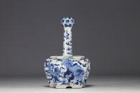 China - White-blue porcelain crocus vase decorated with Fô dogs, Kangxi mark under the piece.
