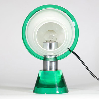  Lampe de table en verre soufflé vert émeraude et blanc opalin - Italie, vers 1970