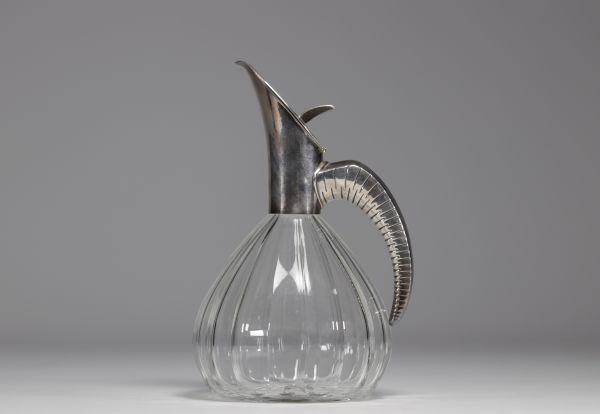 WILHELM BINDER - Carafe à vin en cristal et argent poinçon 835, vers 1930.