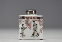 China - A grisaille porcelain tea caddy decorated with elegant women, Qianlong period.