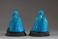 Chine - Paire de figurines de Bouddha en porcelaine turquoise 
