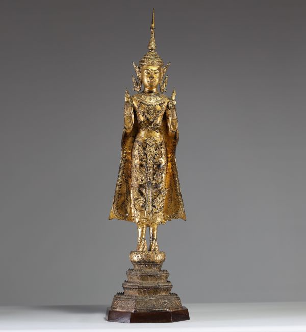 Thaïlande - Rattanakosin - Imposant Bouddha en bronze doré d'époque fin XIXème.