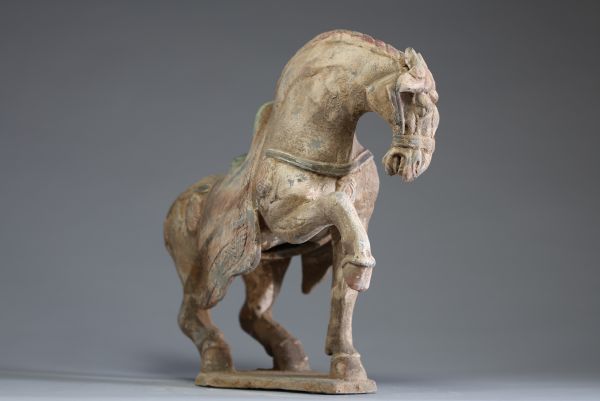 Chine - Cheval en terre cuite polychrome, Dynastie Tang (?)