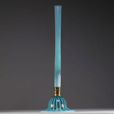 John Walsh WALSH (XIX-XX) Large Art Nouveau opal and clear glass soliflore vase, metal frame, circa 1900.