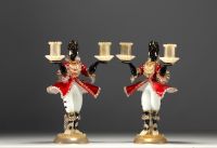 Murano - Pair of candelabra with figures, circa 1920.